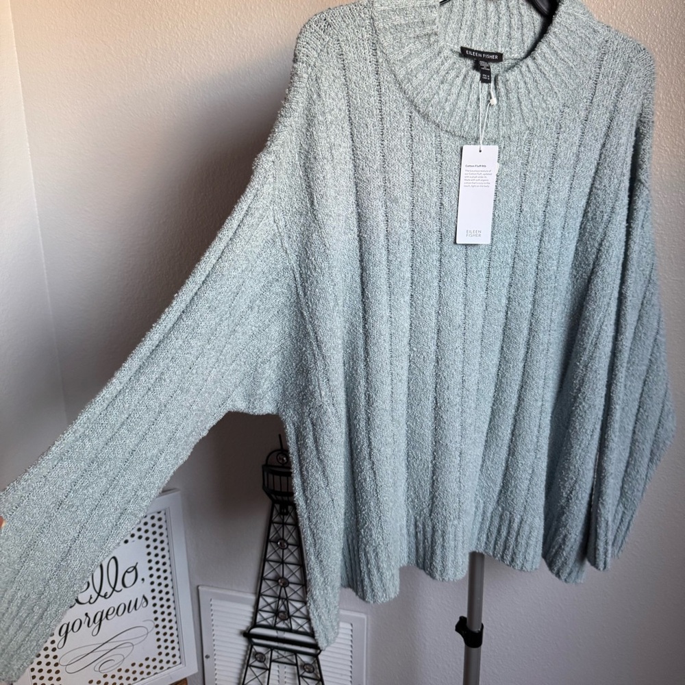 NWT Eileen Fisher Cotton Fluff Rib Turtleneck Top Boxy Fit, Cropped Length Sz 1X - Picture 7 of 12